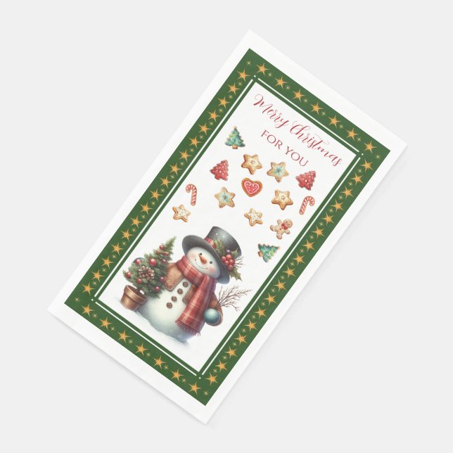 Servilleta De Papel Guest Towel with Snowman & Christmas Cookies Green (Esquina)