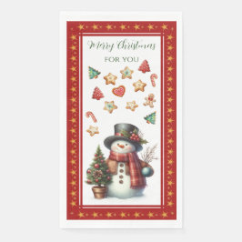 Servilleta De Papel Guest Towel with Snowman & Christmas Cookies Red