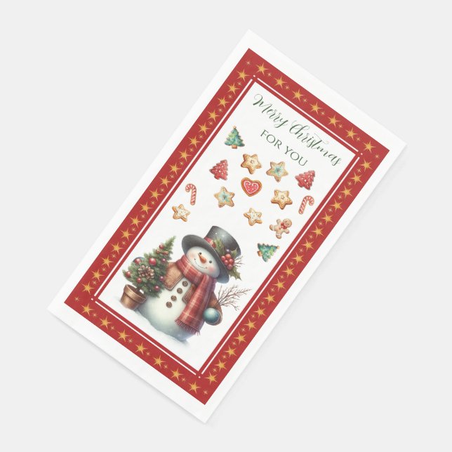 Servilleta De Papel Guest Towel with Snowman & Christmas Cookies Red (Esquina)