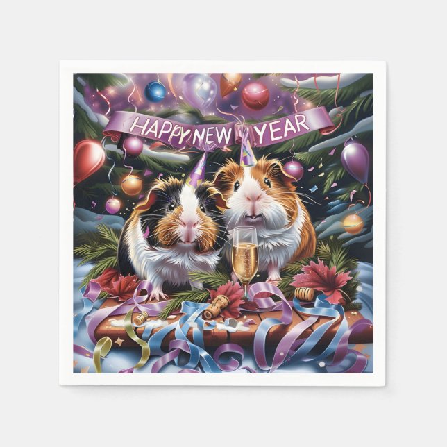 Servilleta De Papel Guinea Cerdos Fiesta de Nochevieja (Anverso)