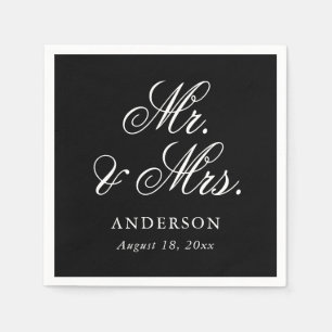 Servilleta De Papel Guión blanco negro Sr. y Sra. Boda