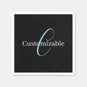 Servilleta De Papel Guión curativo editable Monograma Blanco azul negr