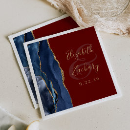 Servilleta De Papel Guion de Ágata Geoda Azul Marino Oro Burgundy Boda