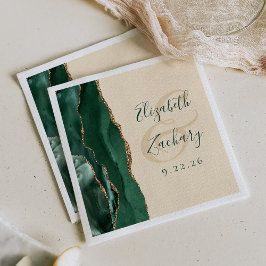 Servilleta De Papel Guion de Ágata Verde Esmeralda Oro Champán Boda
