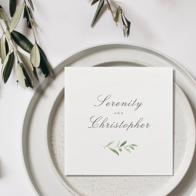 Servilleta De Papel Guión de elegancia clásica Boda de vegetación simp (Classic Elegance Script Simple Greenery Wedding Napkins)