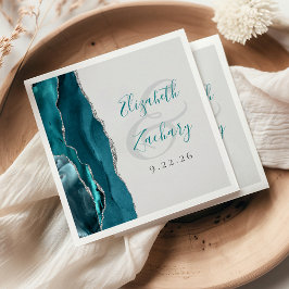 Servilleta De Papel Guion de geoda de ágata azul teal gris plata Boda