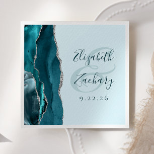 Servilleta De Papel Guion de geoda de ágata boda plateada azul pálido