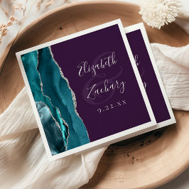 Servilleta De Papel Guion de geoda de ágata boda púrpura plateado azul