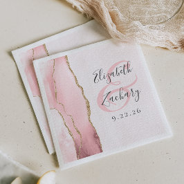 Servilleta De Papel Guion de geoda de ágata rosa rubor oro boda