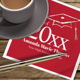 Servilleta De Papel Guión de Graduación Rojo Nombre Clase Año Diseño