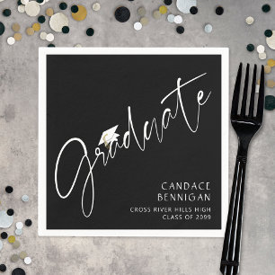 Servilleta De Papel Guión de graduado moderno Cap blanco negro