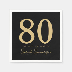 Servilleta De Papel Guión de la fiesta del 80 cumpleaños en negro y do