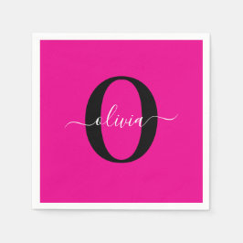 Servilleta De Papel Guión de monograma personalizado rosa negro blanco
