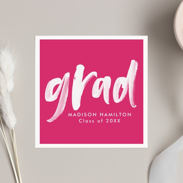 Servilleta De Papel Guión de pincel moderno Graduación rosada caliente (Subido por el creador)