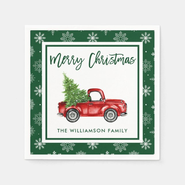 Servilleta De Papel Guión de pincel Navidades de camionetas rojas Fies (Anverso)