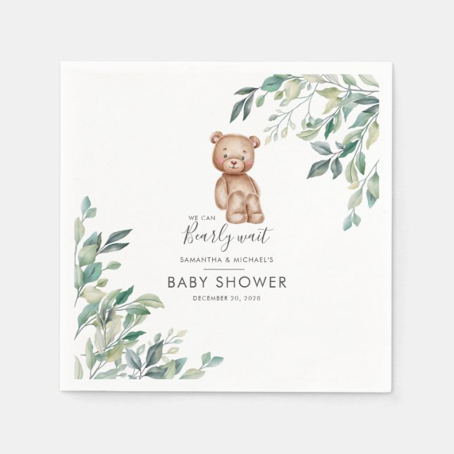 Servilleta De Papel Guión de verde de Baby Shower Eucalyptus (Anverso)