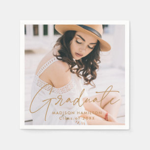 Servilleta De Papel Guión Dorado Moderno Foto Graduación