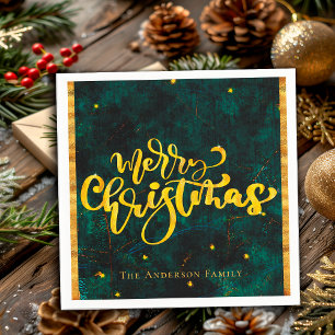 Servilleta De Papel Guión elegante de la Navidad del oro verde esmeral