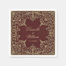 Servilleta De Papel Guión elegante de oro de Borgoña boda