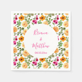 Servilleta De Papel Guión elegante floral rosa y Naranja