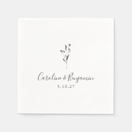 Servilleta De Papel Guión floral simple Personalizado Boda Boho blanco