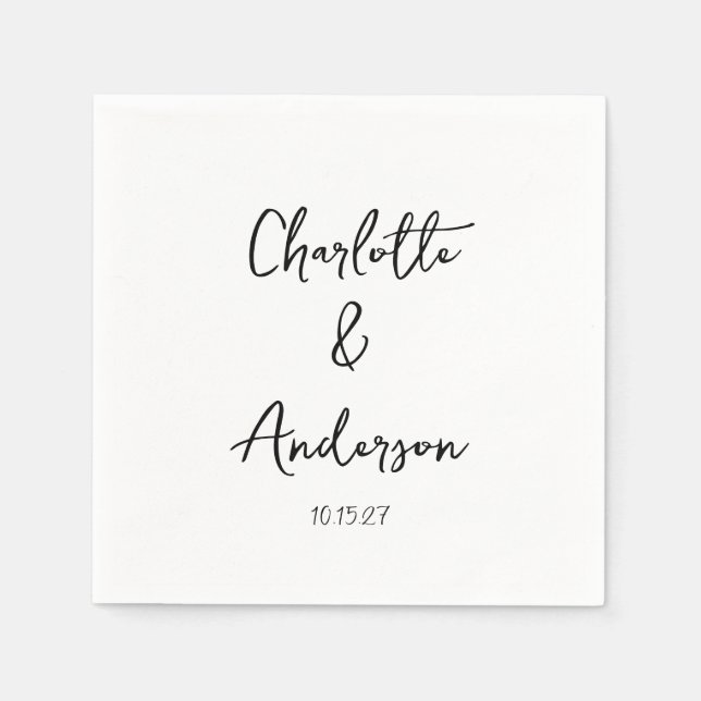 Servilleta De Papel Guión manuscrito Boda personalizada blanca y capri (Anverso)