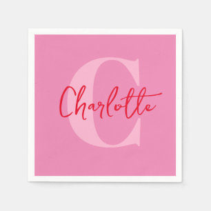 Servilleta De Papel Guión manuscrito Quirky Whimsy Monogramado Rosa