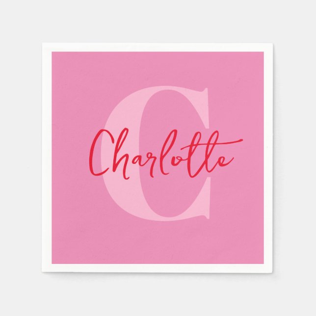 Servilleta De Papel Guión manuscrito Quirky Whimsy Monogramado Rosa (Anverso)