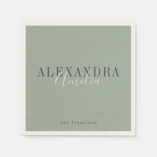 Servilleta De Papel Guión minimalista Boho Sage Green Personalizado Bu (Anverso)