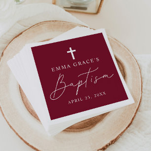 Servilleta De Papel Guion minimalista moderno burgundy bautizo