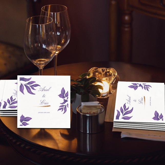 Servilleta De Papel Guión mínimo Boda Botánico Morado y Oro (Subido por el creador)