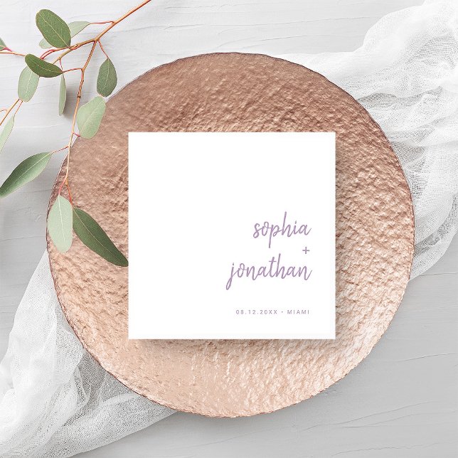 Servilleta De Papel Guión moderno | Boda blanco y de lavanda (Subido por el creador)