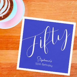 Servilleta De Papel Guión moderno estilo Royal Blue 50 cumpleaños