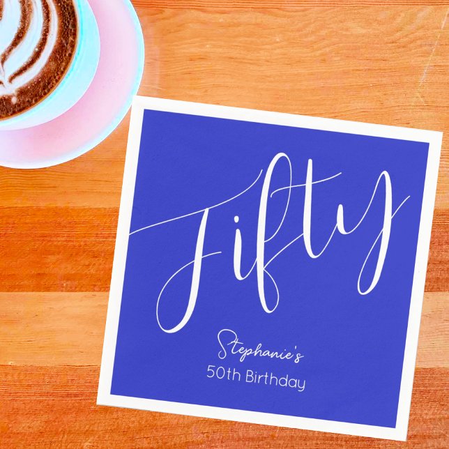 Servilleta De Papel Guión moderno estilo Royal Blue 50 cumpleaños (Subido por el creador)