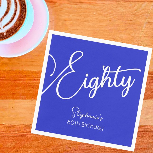 Servilleta De Papel Guión moderno estilo Royal Blue 80 cumpleaños (Subido por el creador)