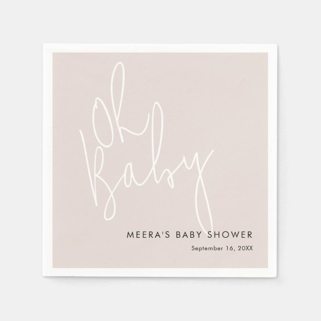 Servilleta De Papel Guión moderno Rosa Oh Baby Shower (Anverso)