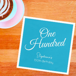 Servilleta De Papel Guión moderno simple Aqua Blue 100 cumpleaños