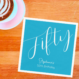 Servilleta De Papel Guión moderno simple Aqua Blue 50 cumpleaños