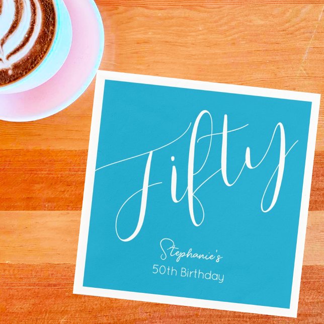 Servilleta De Papel Guión moderno simple Aqua Blue 50 cumpleaños (Subido por el creador)