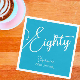 Servilleta De Papel Guión moderno simple Aqua Blue 80th Birthday Party