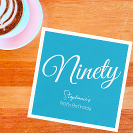 Servilleta De Papel Guión moderno simple Aqua Blue 90th Birthday Party