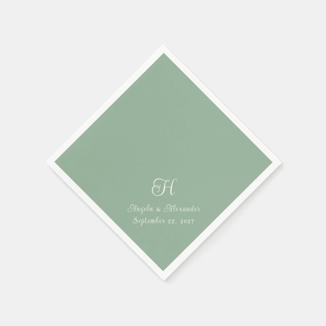 Servilleta De Papel Guión monograma de Boda verde y blanco (Borde)