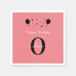 Servilleta De Papel Guión monograma Feliz cumpleaños Rosa blanco negro