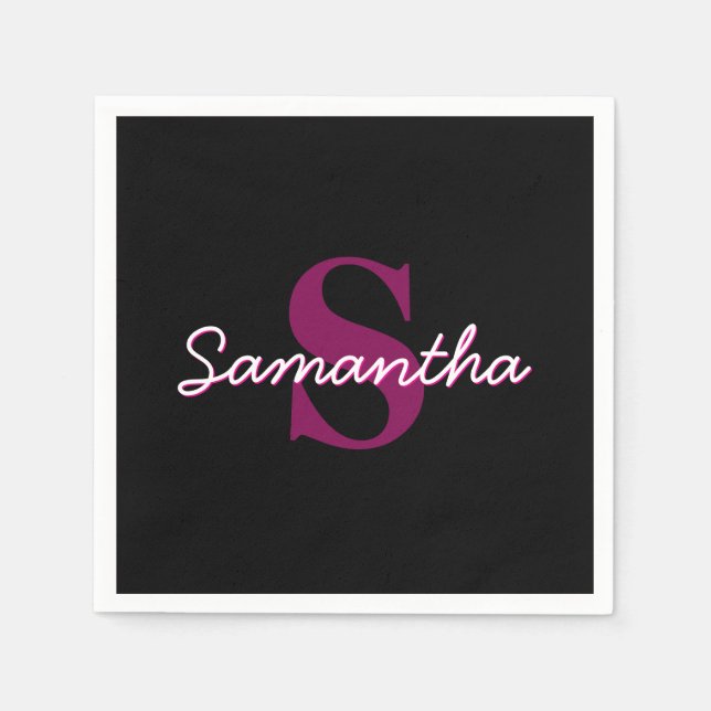 Servilleta De Papel Guión monograma rosa y negro de Personalizable cor (Anverso)