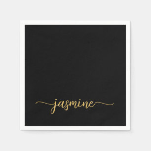 Servilleta De Papel Guión monograma simple de oro negro giratorio Mini