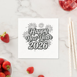 Servilleta De Papel Guión plateado Purpurina Feliz Año Nuevo 2026
