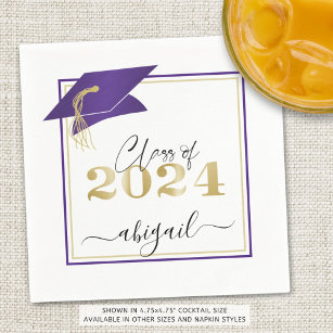 Servilleta De Papel Guión Purple Gold de Graduación 2024