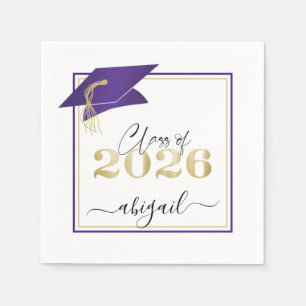 Servilleta De Papel Guión Purple Gold de Graduación 2025
