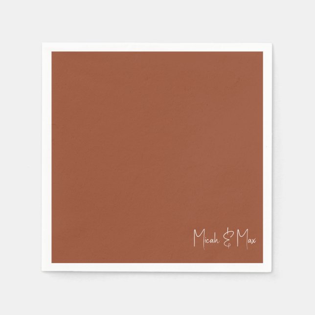 Servilleta De Papel Guión simple de terracota Nombres Boda Cóctel (Anverso)