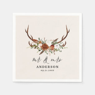 Servilleta De Papel Guión Stag rústico botánico boda mr y mrs